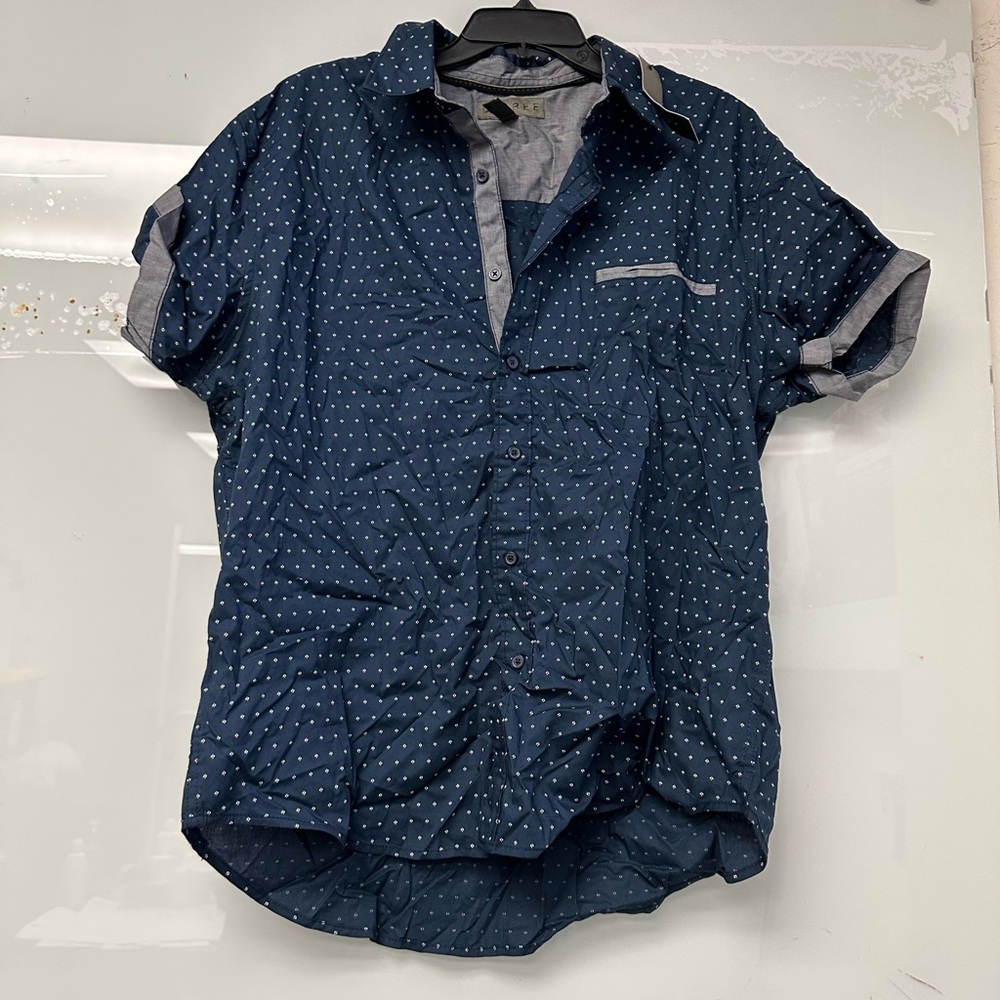 Decree Mens Button Down Shirt in Traditional Navy Bone White New With Tags Size